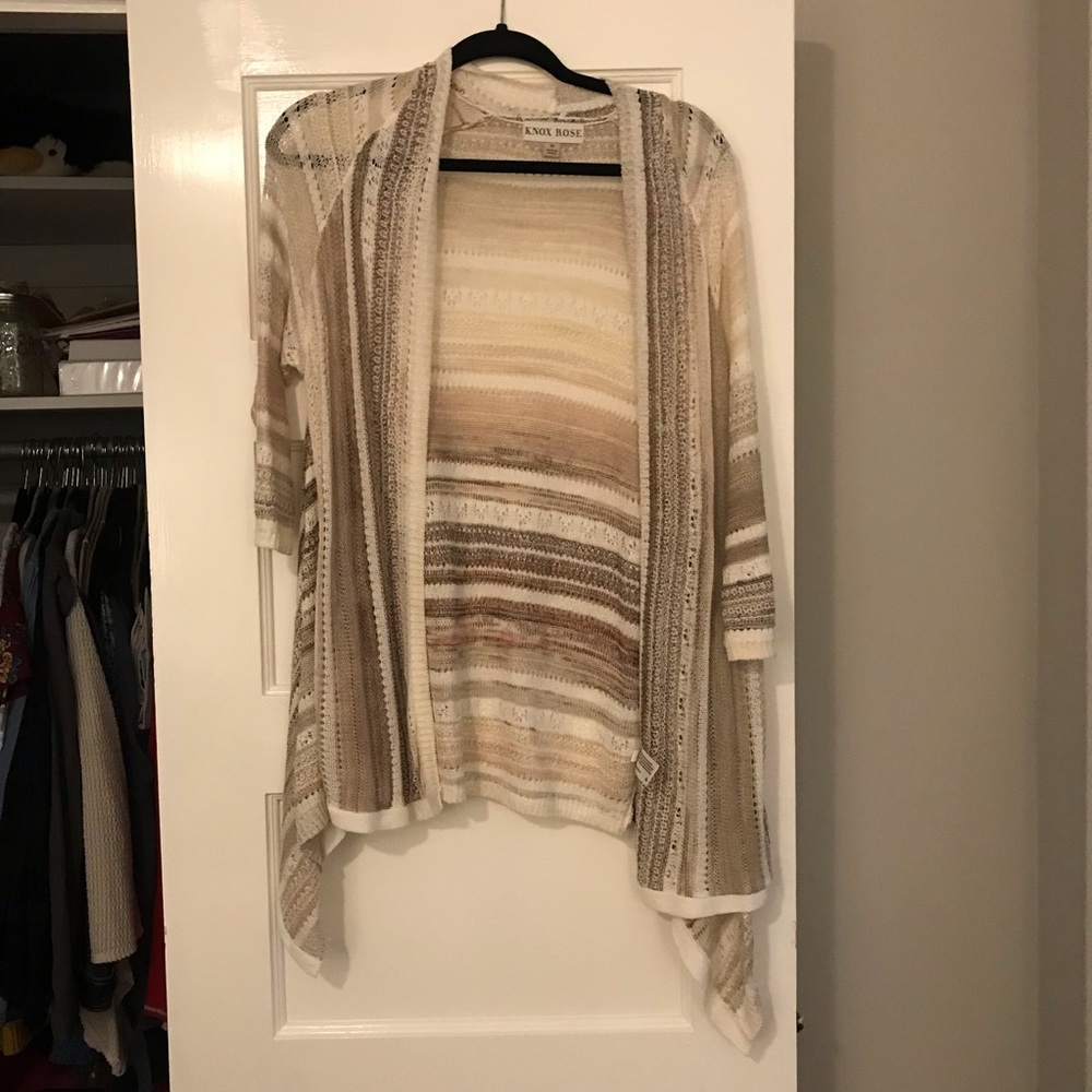 striped cardigan with 3/4 sleeve length